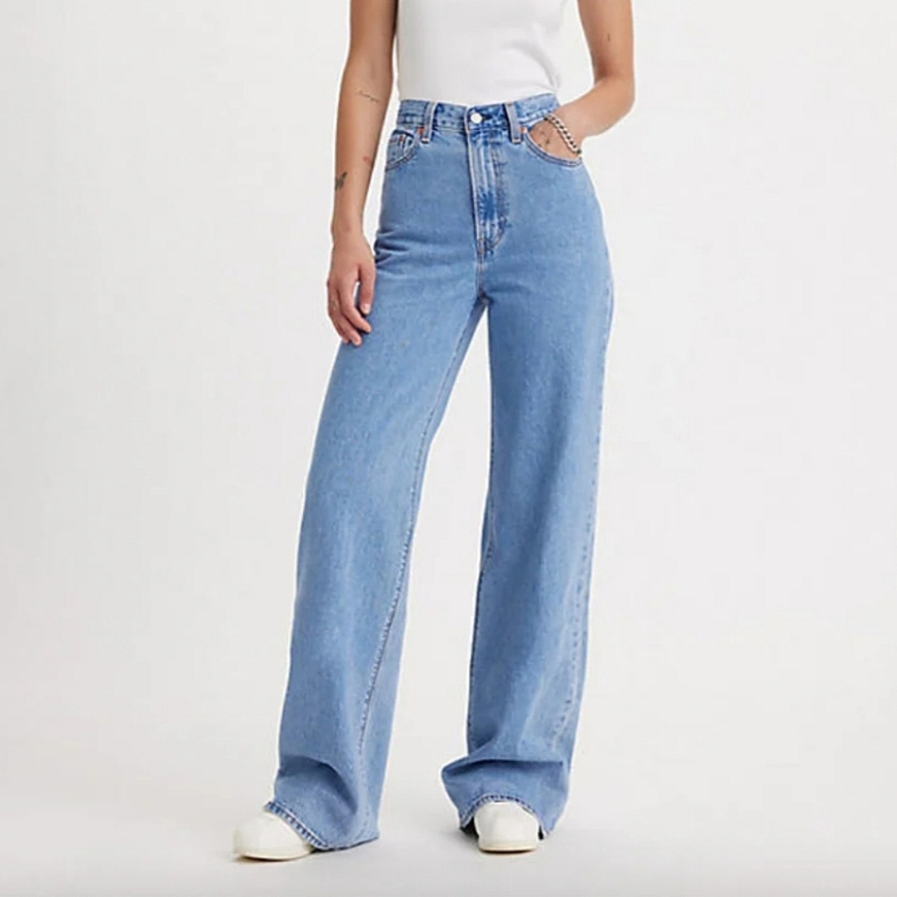 Levi's Ribcage Premium Wide Leg Blue Jeans - Picture 7 of 16